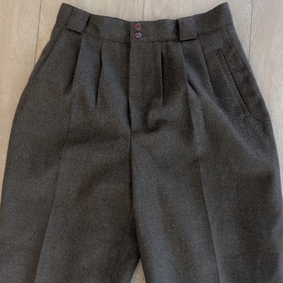 Herman Geist Wool High Pants Pleated Trouser Lined Heather Olive Vintage 12 2439 - Picture 3 of 7
